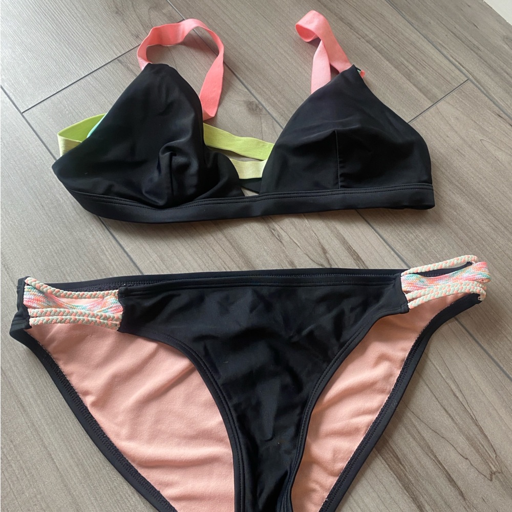 Target Xhilaration Black and Pink Bikini Set with Green Accent